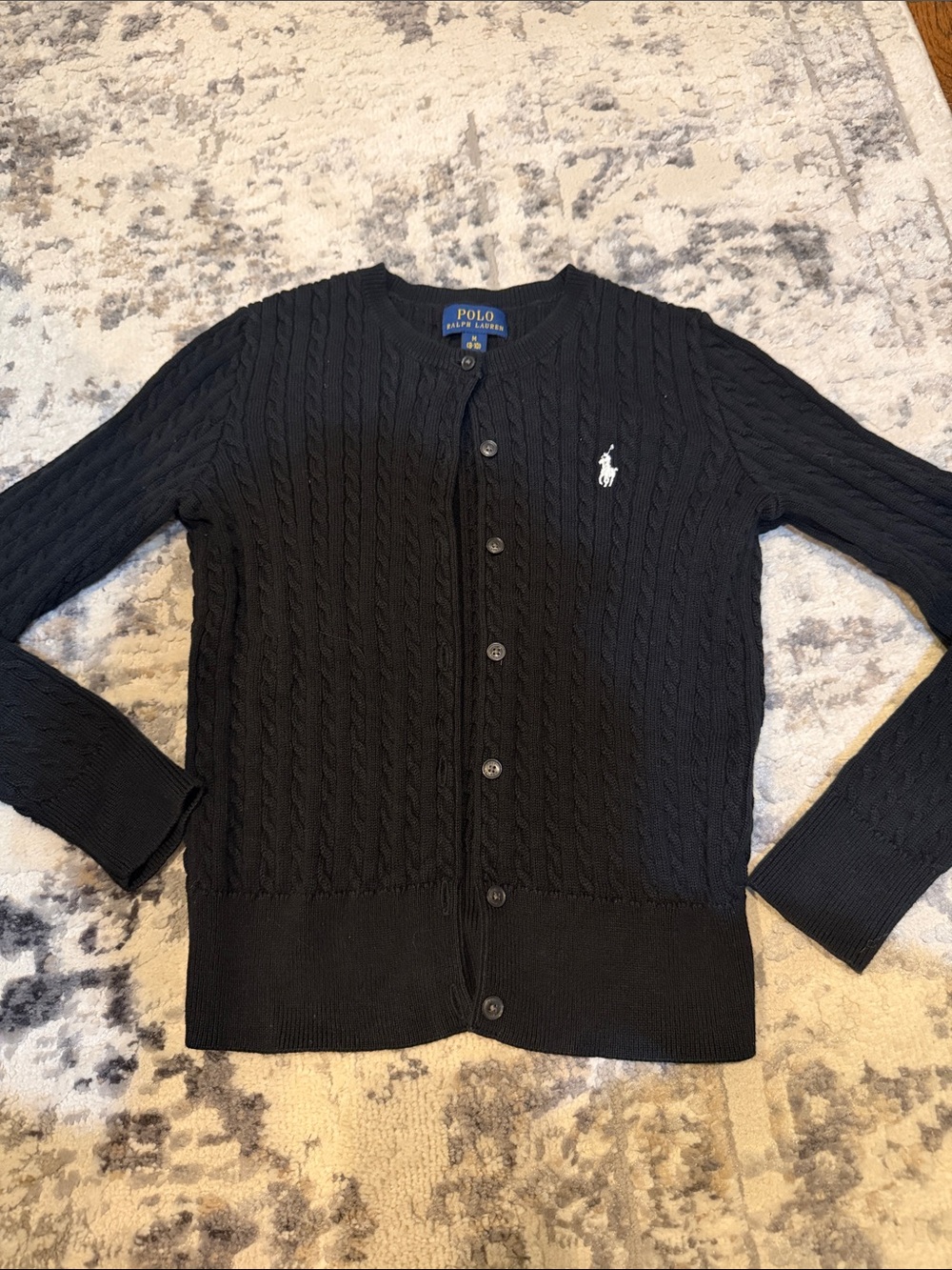 Little Girls Polo by Ralph Lauren Black Cable-Knit Button Cardigan